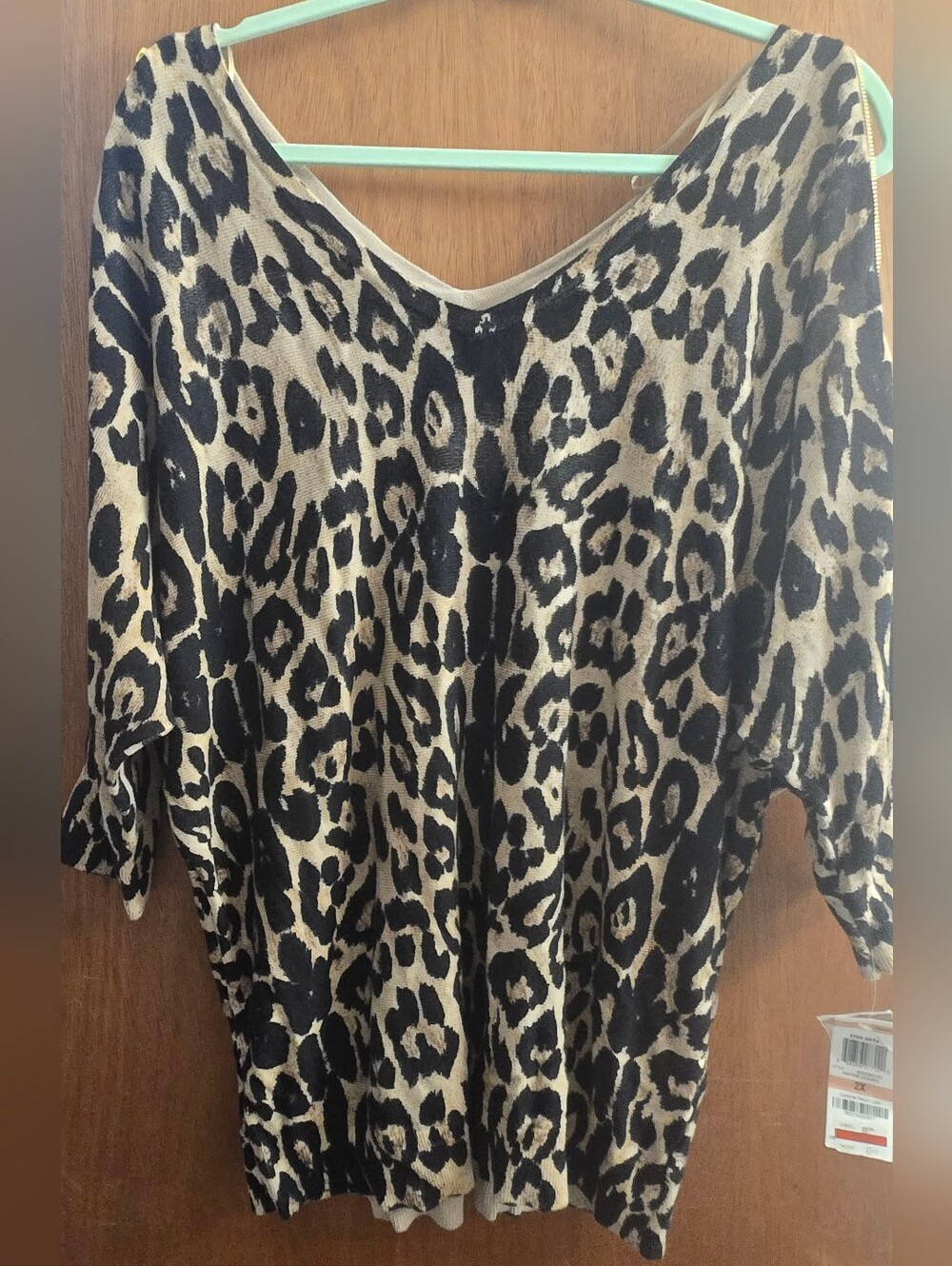 2X NWT INC International Concepts Leopard-Print V-Neck Tunic in Black and Cream